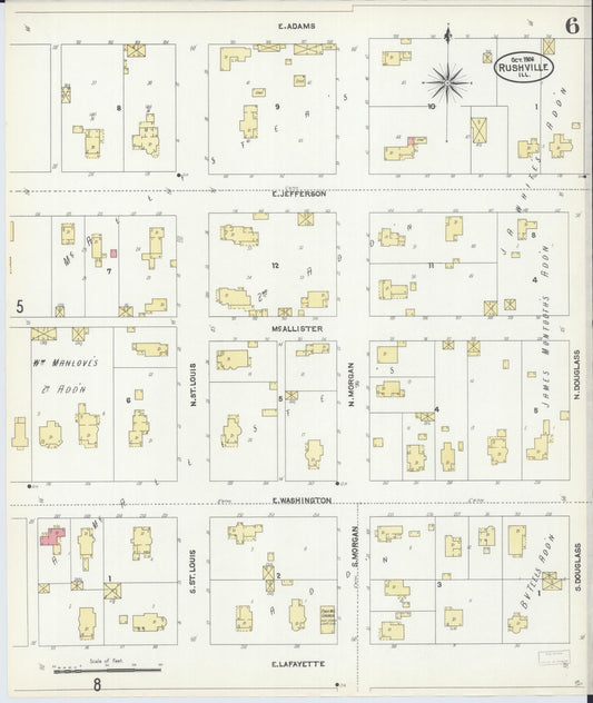 Sanborn Fire Insurance Map from Rushville, Schuyler County, Illinois (1906), Sheet #0006 - Historic Sanborn Fire Insurance Map Print, vintage old map wall art, antique decor, genealogy gift, Illinois Illinois map