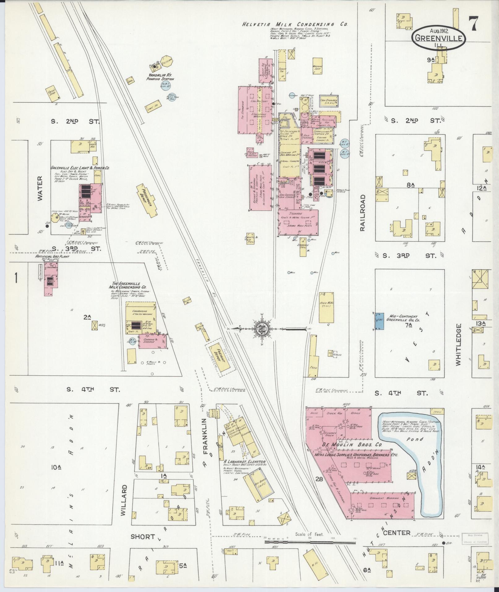 Sanborn Fire Insurance Map from Greenville, Bond County, Illinois (1912), Sheet #0007 - Historic Sanborn Fire Insurance Map Print, vintage old map wall art, antique decor, genealogy gift, Illinois Illinois map