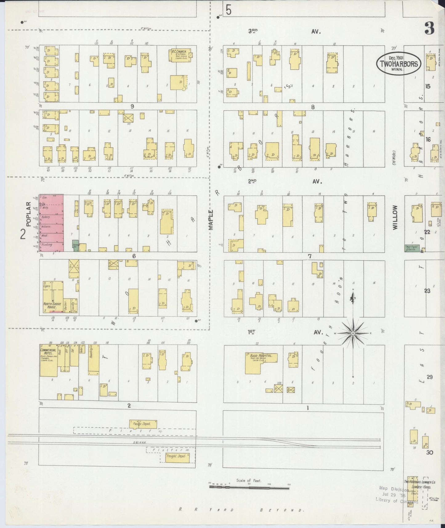 Sanborn Fire Insurance Map from Two Harbors, Lake County, Minnesota (1901), Sheet #0003 - Complete Map Set gallery image, historic Sanborn map, vintage wall art, Minnesota Minnesota