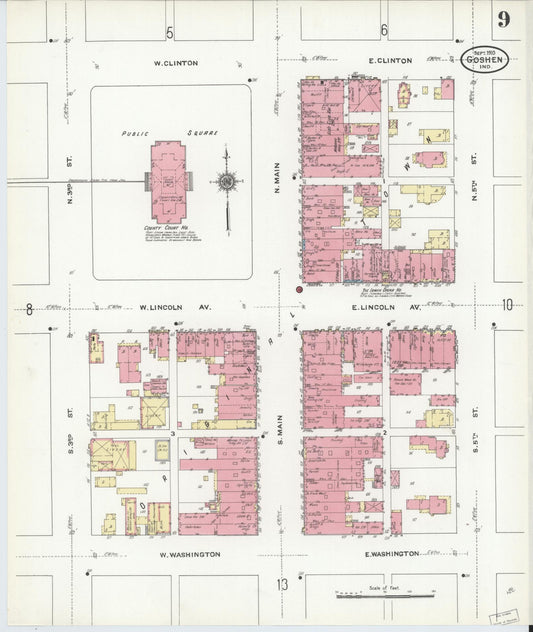 Sanborn Fire Insurance Map from Goshen, Elkhart County, Indiana (1910), Sheet #0009 - Historic Sanborn Fire Insurance Map Print, vintage old map wall art, antique decor, genealogy gift, Indiana Indiana map