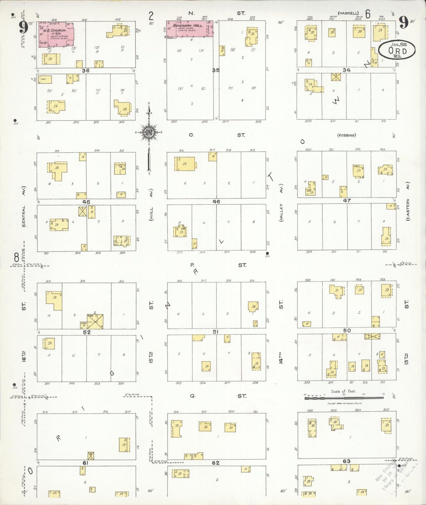 Sanborn Fire Insurance Map from Ord, Valley County, Nebraska (1924), Sheet #0009 - Complete Map Set gallery image, historic Sanborn map, vintage wall art, Nebraska Nebraska