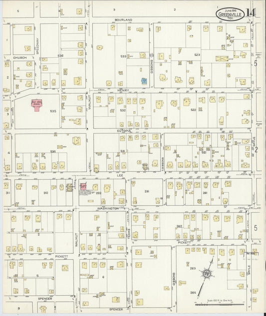 Sanborn Fire Insurance Map from Greenville, Hunt County, Texas (1914), Sheet #0014 - Historic Sanborn Fire Insurance Map Print, vintage old map wall art, antique decor, genealogy gift, Texas Texas map