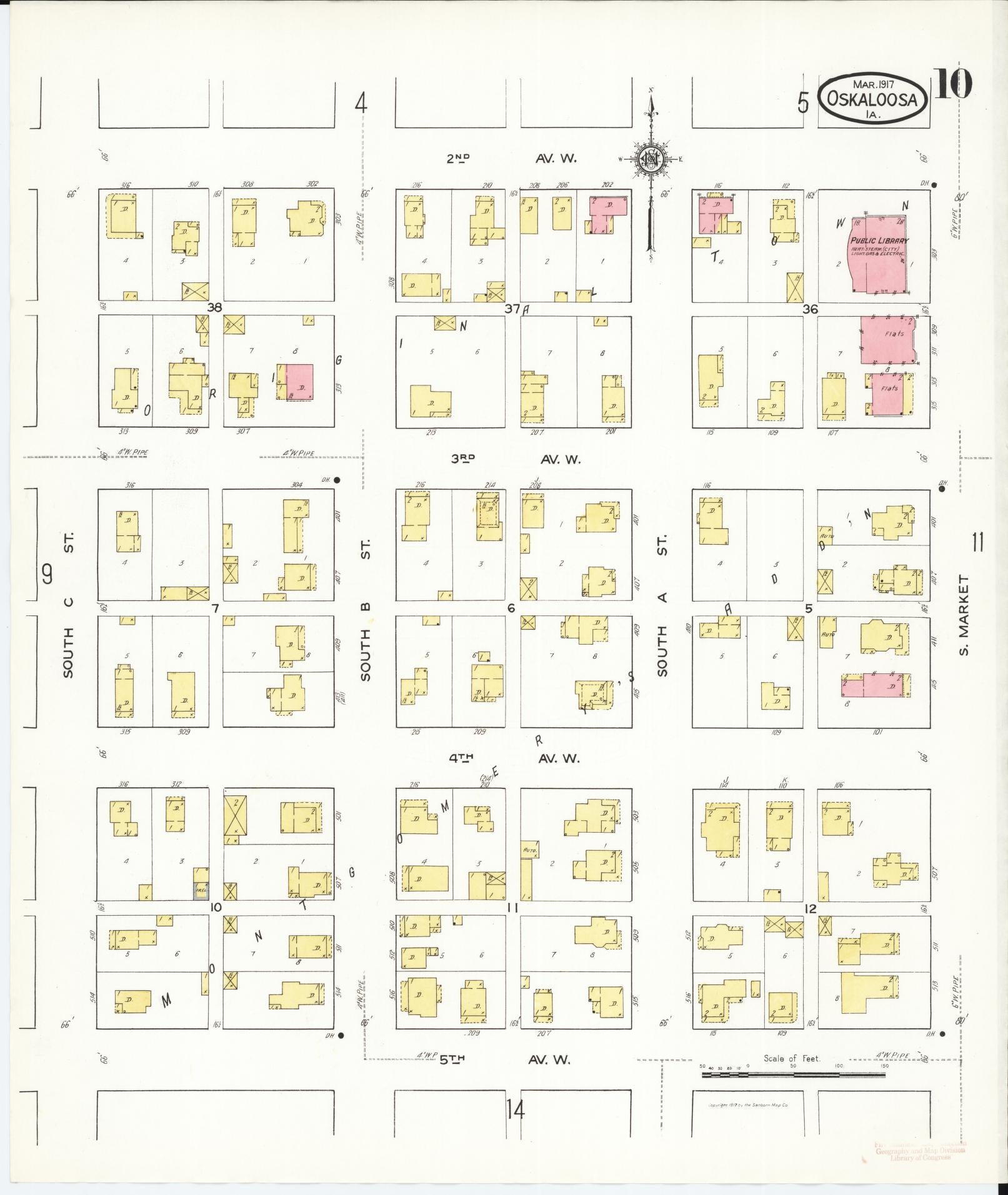Sanborn Fire Insurance Map from Oskaloosa, Mahaska County, Iowa (1917), Sheet #0010 - Historic Sanborn Fire Insurance Map Print