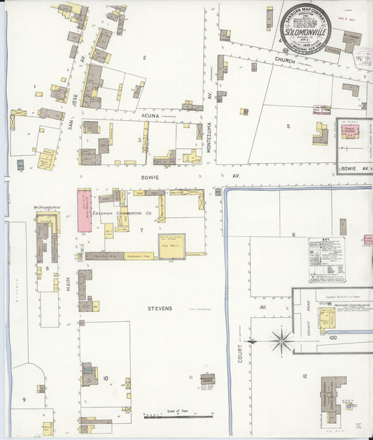 Sanborn Fire Insurance Map from Solomonville, Graham County, Arizona (1909), Sheet #0001 - Historic Sanborn Fire Insurance Map Print, vintage old map wall art, antique decor, genealogy gift, Arizona Arizona map