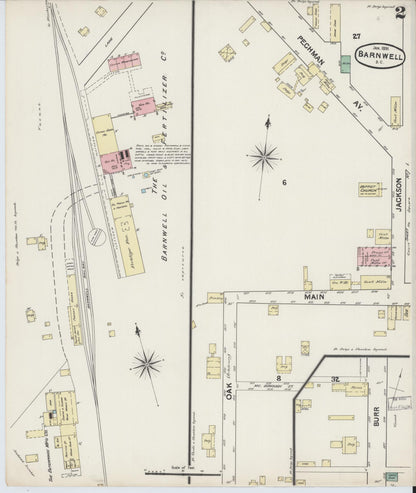 Sanborn Fire Insurance Map from Barnwell, Barnwell County, South Carolina (1891), Sheet #0002 - Complete Map Set gallery image, historic Sanborn map, vintage wall art, South Carolina South Carolina