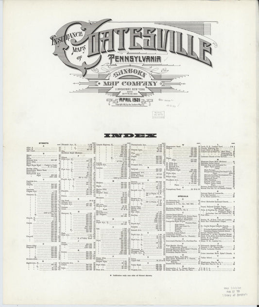 Sanborn Fire Insurance Map from Coatesville, Chester County, Pennsylvania (1921), Sheet #0001 - Historic Sanborn Fire Insurance Map Print, vintage old map wall art, antique decor, genealogy gift, Pennsylvania Pennsylvania map