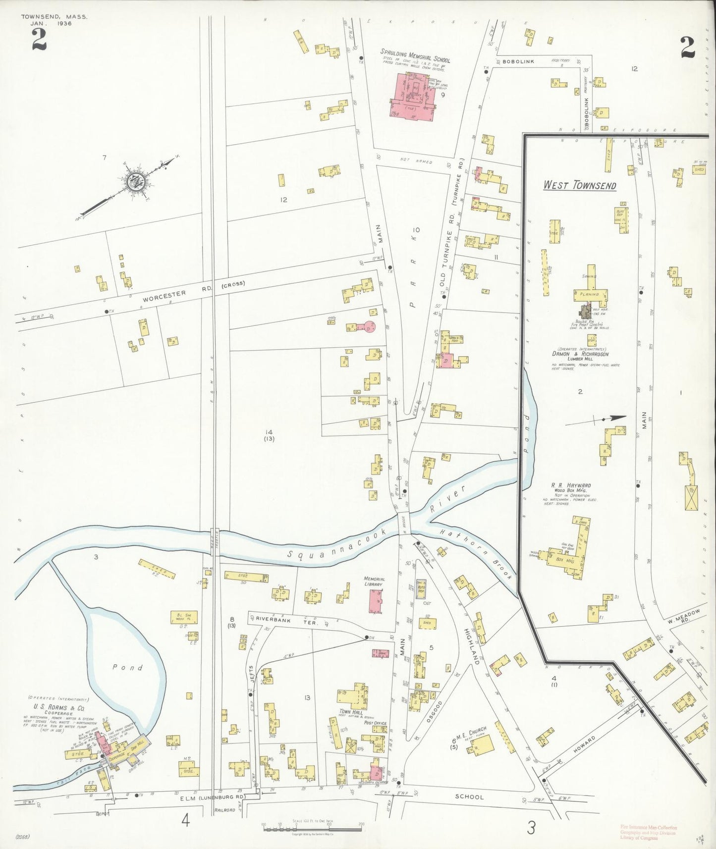 Sanborn Fire Insurance Map from Townsend, Middlesex County, Massachusetts (1936), Sheet #0002 - Complete Map Set gallery image, historic Sanborn map, vintage wall art, Massachusetts Massachusetts