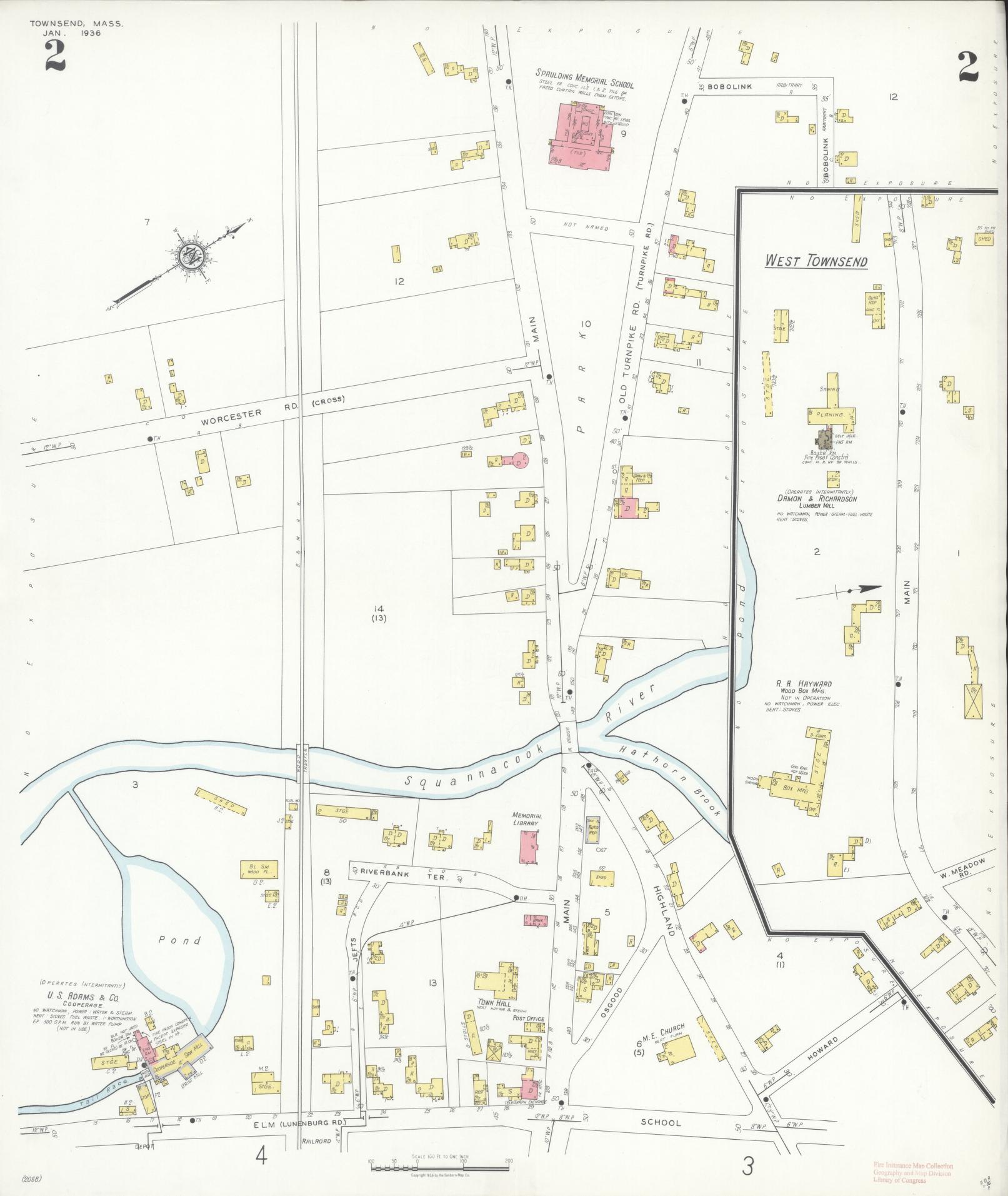 Sanborn Fire Insurance Map from Townsend, Middlesex County, Massachusetts (1936), Sheet #0002 - Complete Map Set gallery image, historic Sanborn map, vintage wall art, Massachusetts Massachusetts
