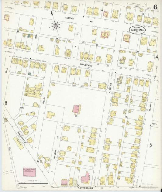 Sanborn Fire Insurance Map from Scottdale, Westmoreland County, Pennsylvania (1908), Sheet #0006 - Historic Sanborn Fire Insurance Map Print, vintage old map wall art, antique decor, genealogy gift, Pennsylvania Pennsylvania map