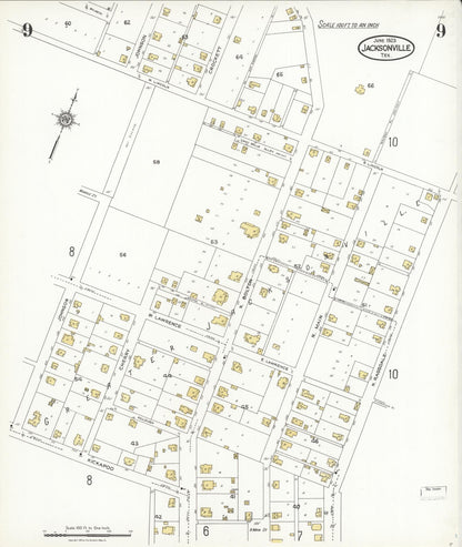 Sanborn Fire Insurance Map from Jacksonville, Cherokee County, Texas (1923), Sheet #0009 - Historic Sanborn Fire Insurance Map Print, vintage old map wall art, antique decor, genealogy gift, Texas Texas map
