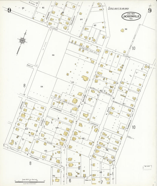 Sanborn Fire Insurance Map from Jacksonville, Cherokee County, Texas (1923), Sheet #0009 - Historic Sanborn Fire Insurance Map Print, vintage old map wall art, antique decor, genealogy gift, Texas Texas map