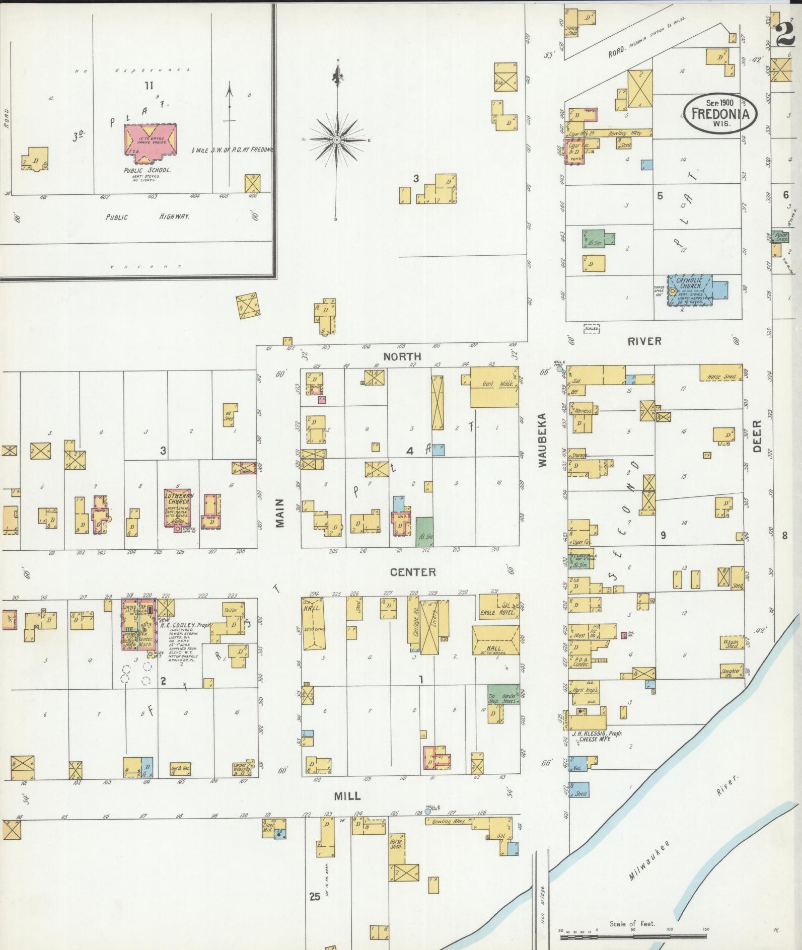 Sanborn Fire Insurance Map from Fredonia, Ozaukee County, Wisconsin (1900), Sheet #0002 - Complete Map Set gallery image, historic Sanborn map, vintage wall art, Wisconsin Wisconsin