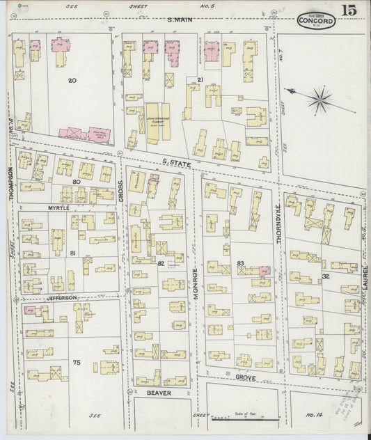 Sanborn Fire Insurance Map from Concord, Merrimack County, New Hampshire (1889), Sheet #0015 - Historic Sanborn Fire Insurance Map Print, vintage old map wall art, antique decor, genealogy gift, New Hampshire New Hampshire map
