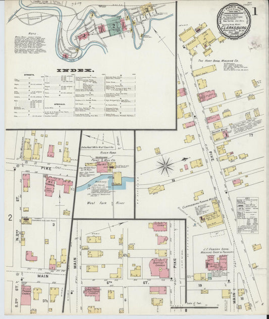 Sanborn Fire Insurance Map from Clarksburg, Harrison County, West Virginia (1896), Sheet #0001 - Historic Sanborn Fire Insurance Map Print, vintage old map wall art, antique decor, genealogy gift, West Virginia West Virginia map