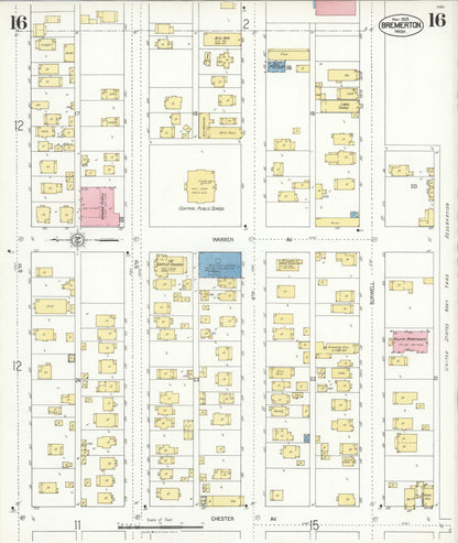 Sanborn Fire Insurance Map from Bremerton, Kitsap County, Washington (1925), Sheet #0016 - Complete Map Set gallery image, historic Sanborn map, vintage wall art, Washington Washington