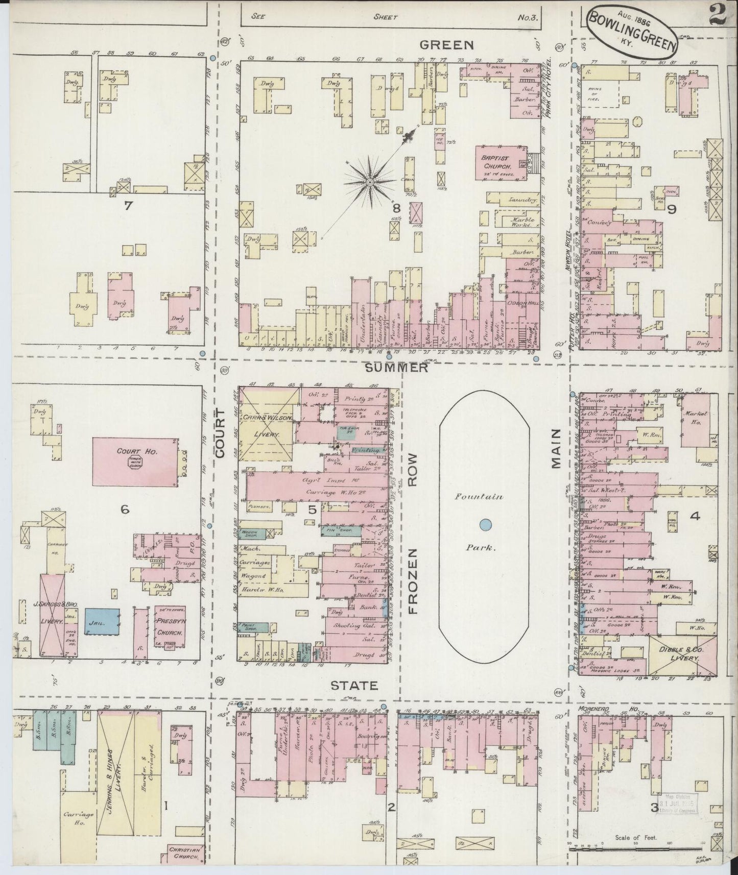 Sanborn Fire Insurance Map from Bowling Green, Warren County, Kentucky (1886), Sheet #0002 - Historic Sanborn Fire Insurance Map Print, vintage old map wall art, antique decor, genealogy gift, Kentucky Kentucky map