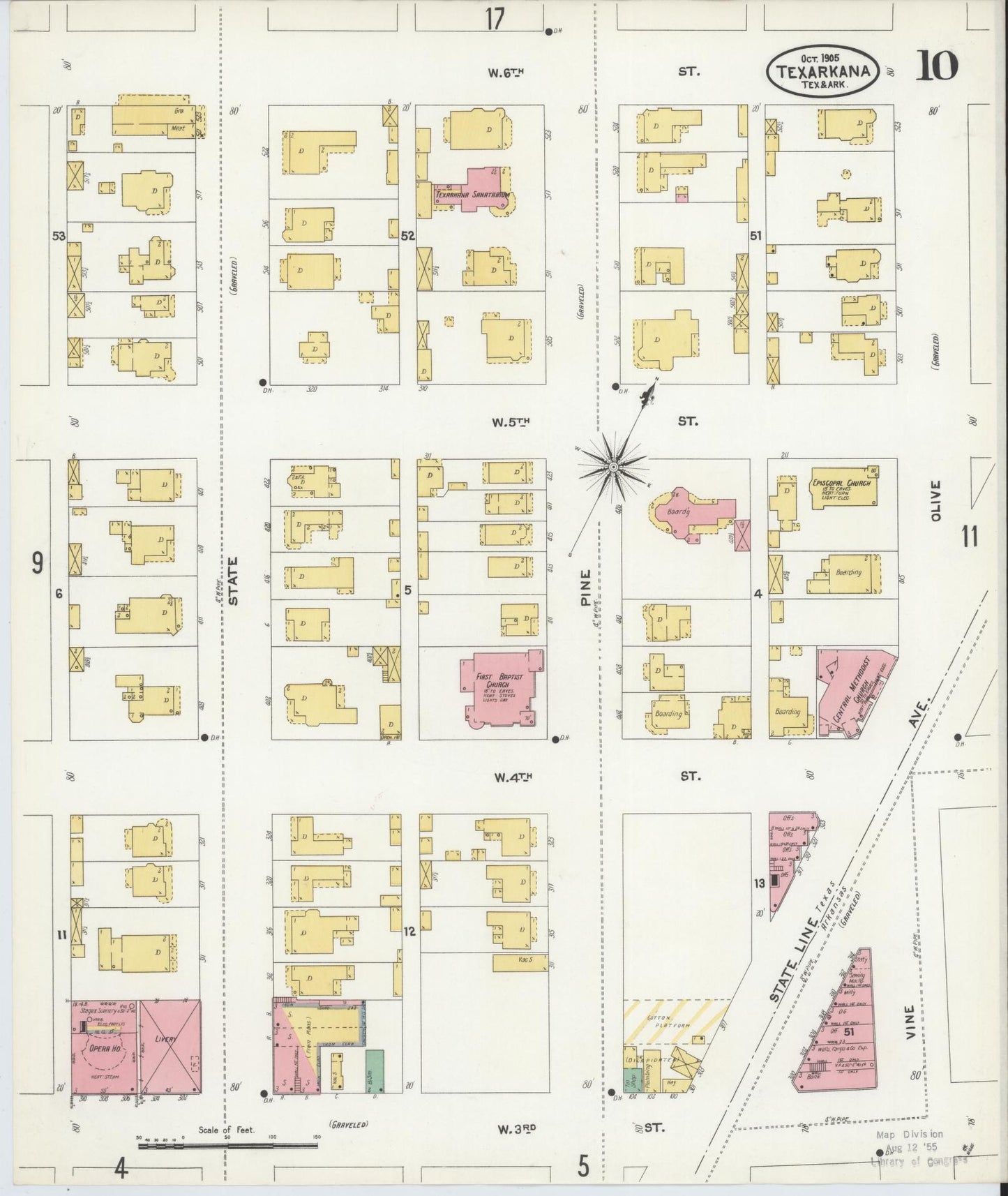 Sanborn Fire Insurance Map from Texarkana, Bowie County, Texas (1905), Sheet #0010 - Complete Map Set gallery image, historic Sanborn map, vintage wall art, Texas Texas