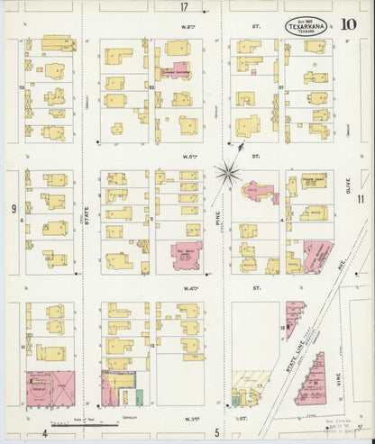 Sanborn Fire Insurance Map from Texarkana, Bowie County, Texas (1905), Sheet #0010 - Complete Map Set gallery image, historic Sanborn map, vintage wall art, Texas Texas