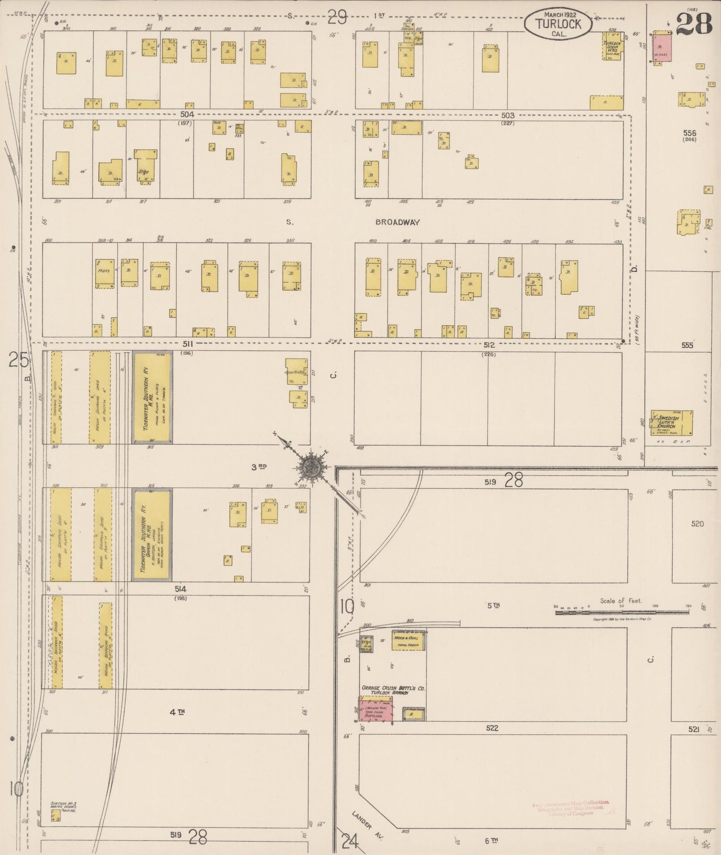 Sanborn Fire Insurance Map from Turlock, Stanislaus County, California (1922), Sheet #0028 - Complete Map Set gallery image, historic Sanborn map, vintage wall art, California California