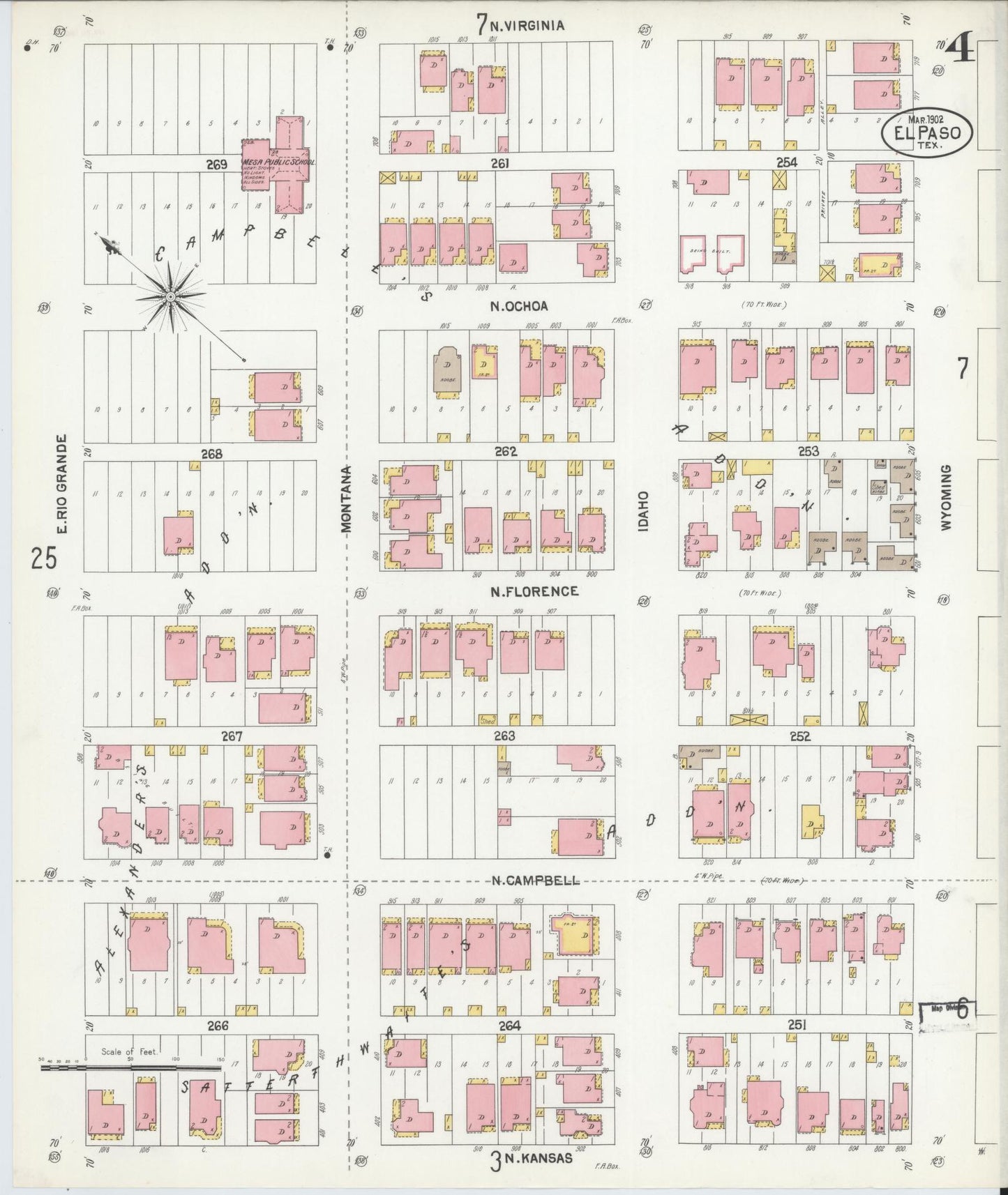 Sanborn Fire Insurance Map from El Paso, El Paso County, Texas (1902), Sheet #0004 - Complete Map Set gallery image, historic Sanborn map, vintage wall art, Texas Texas