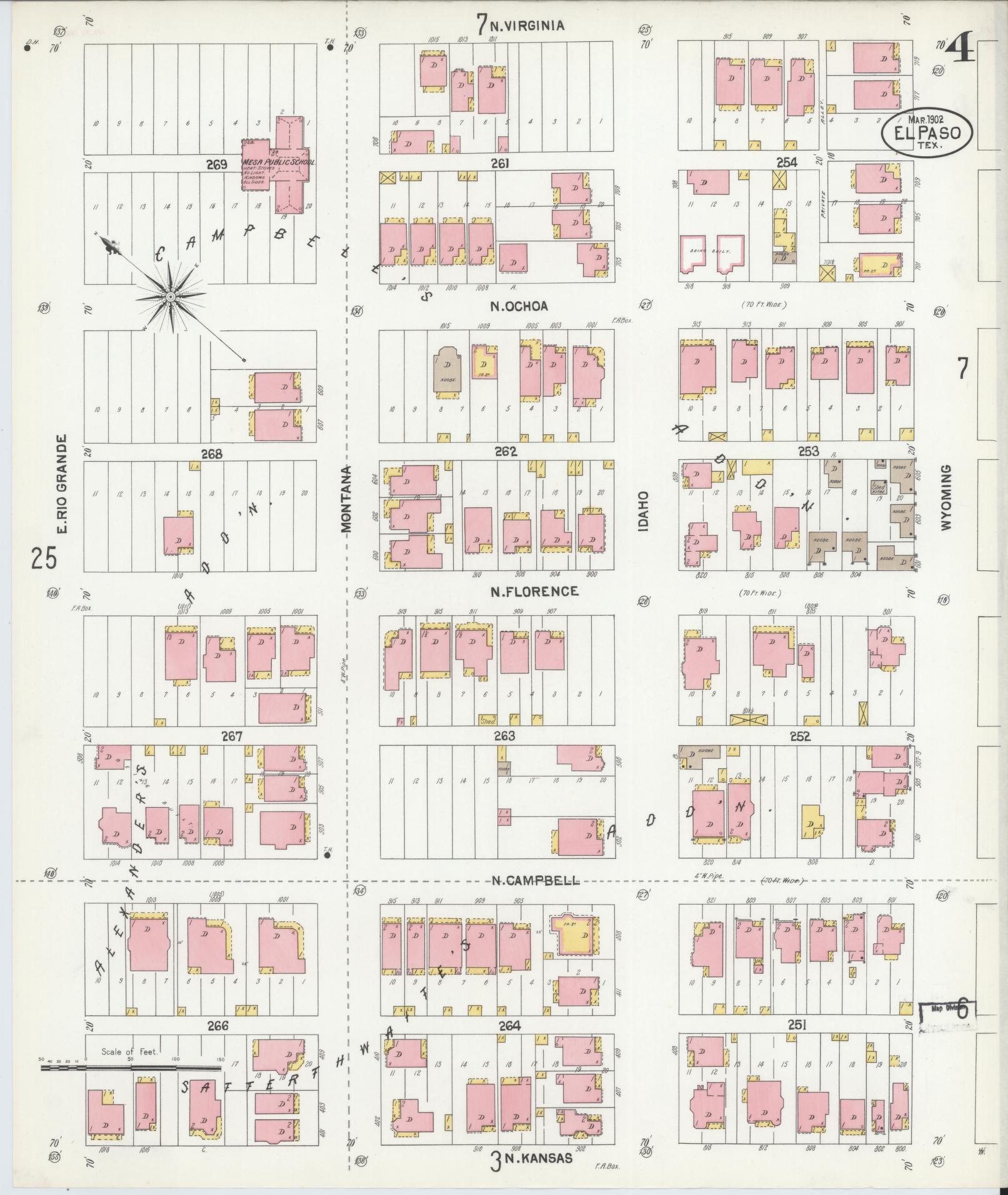 Sanborn Fire Insurance Map from El Paso, El Paso County, Texas (1902), Sheet #0004 - Complete Map Set gallery image, historic Sanborn map, vintage wall art, Texas Texas