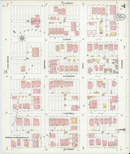 Sanborn Fire Insurance Map from El Paso, El Paso County, Texas (1902), Sheet #0004 - Complete Map Set gallery image, historic Sanborn map, vintage wall art, Texas Texas