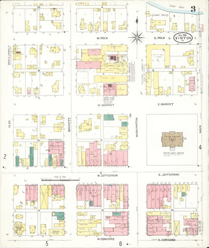 Sanborn Fire Insurance Map from Vinton, Benton County, Iowa (1906), Sheet #0003 - Historic Sanborn Fire Insurance Map Print, vintage old map wall art