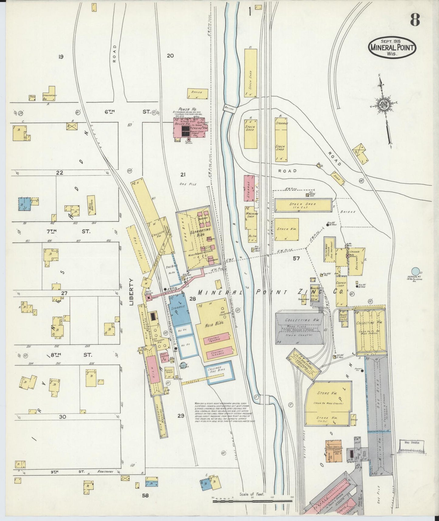 Sanborn Fire Insurance Map from Mineral Point, Iowa County, Wisconsin (1915), Sheet #0008 - Complete Map Set gallery image, historic Sanborn map, vintage wall art, Wisconsin Wisconsin