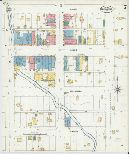 Sanborn Fire Insurance Map from Burlington, Coffey County, Kansas (1901), Sheet #0007 - Historic Sanborn Fire Insurance Map Print, vintage old map wall art, antique decor, genealogy gift, Kansas Kansas map