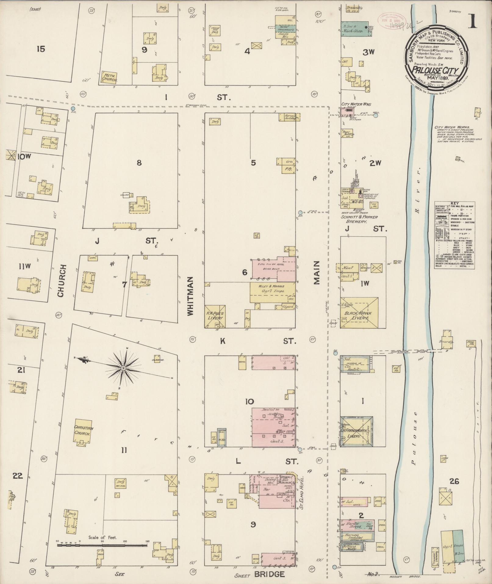 Sanborn Fire Insurance Map from Palouse City, Whitman County, Washington (1889), Sheet #0001 - Complete Map Set gallery image, historic Sanborn map, vintage wall art, Washington Washington
