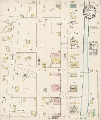 Sanborn Fire Insurance Map from Palouse City, Whitman County, Washington (1889), Sheet #0001 - Complete Map Set gallery image, historic Sanborn map, vintage wall art, Washington Washington