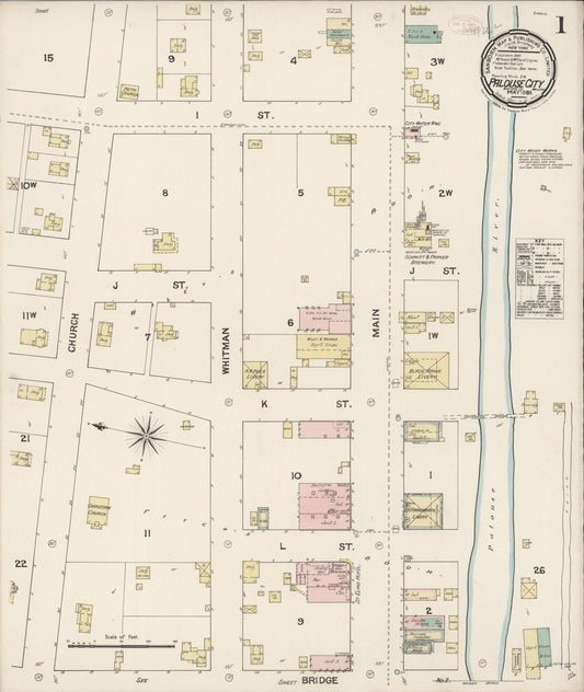 Sanborn Fire Insurance Map from Palouse City, Whitman County, Washington (1889), Sheet #0001 - Complete Map Set gallery image, historic Sanborn map, vintage wall art, Washington Washington