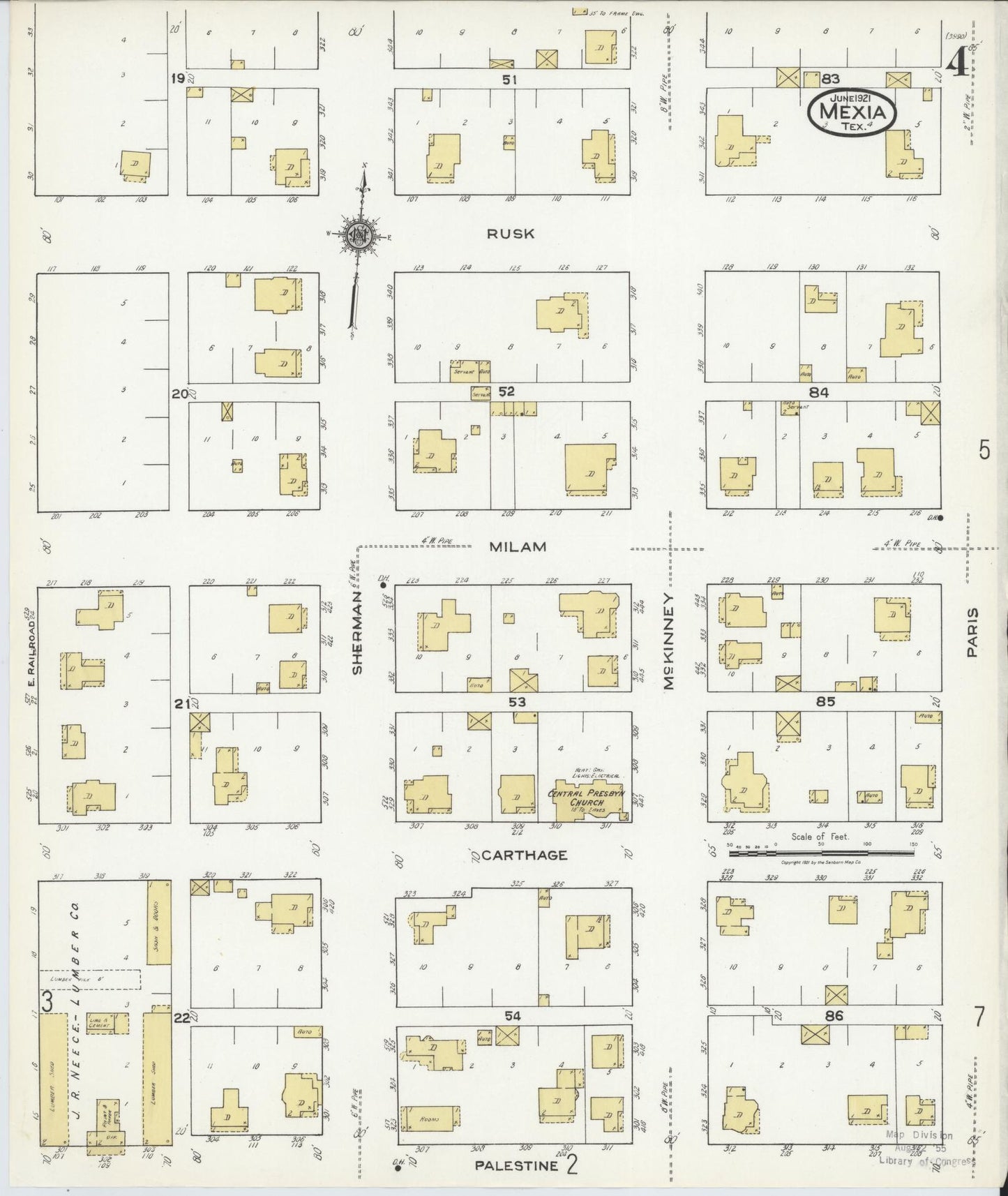 Sanborn Fire Insurance Map from Mexia, Limestone County, Texas (1921), Sheet #0004 - Complete Map Set gallery image, historic Sanborn map, vintage wall art, Texas Texas