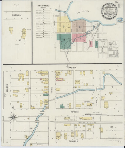 Sanborn Fire Insurance Map from Waterville, Le Sueur County, Minnesota (1894), Sheet #0001 - Historic Sanborn Fire Insurance Map Print, vintage old map wall art, antique decor, genealogy gift, Minnesota Minnesota map