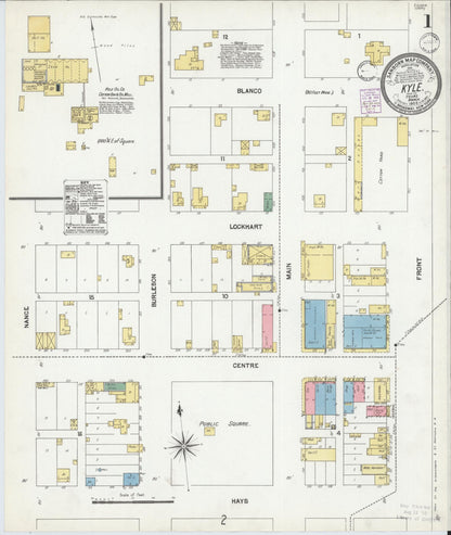Sanborn Fire Insurance Map from Kyle, Hays County, Texas (1902), Sheet #0001 - Historic Sanborn Fire Insurance Map Print, vintage old map wall art, antique decor, genealogy gift, Texas Texas map