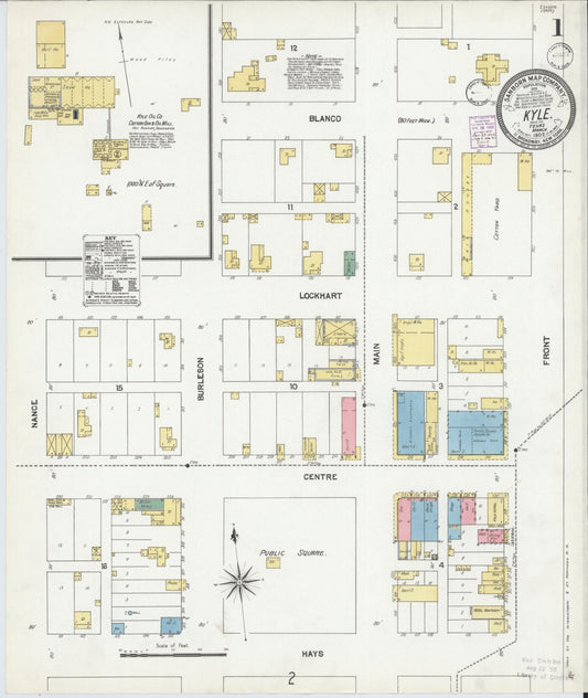 Sanborn Fire Insurance Map from Kyle, Hays County, Texas (1902), Sheet #0001 - Historic Sanborn Fire Insurance Map Print, vintage old map wall art, antique decor, genealogy gift, Texas Texas map