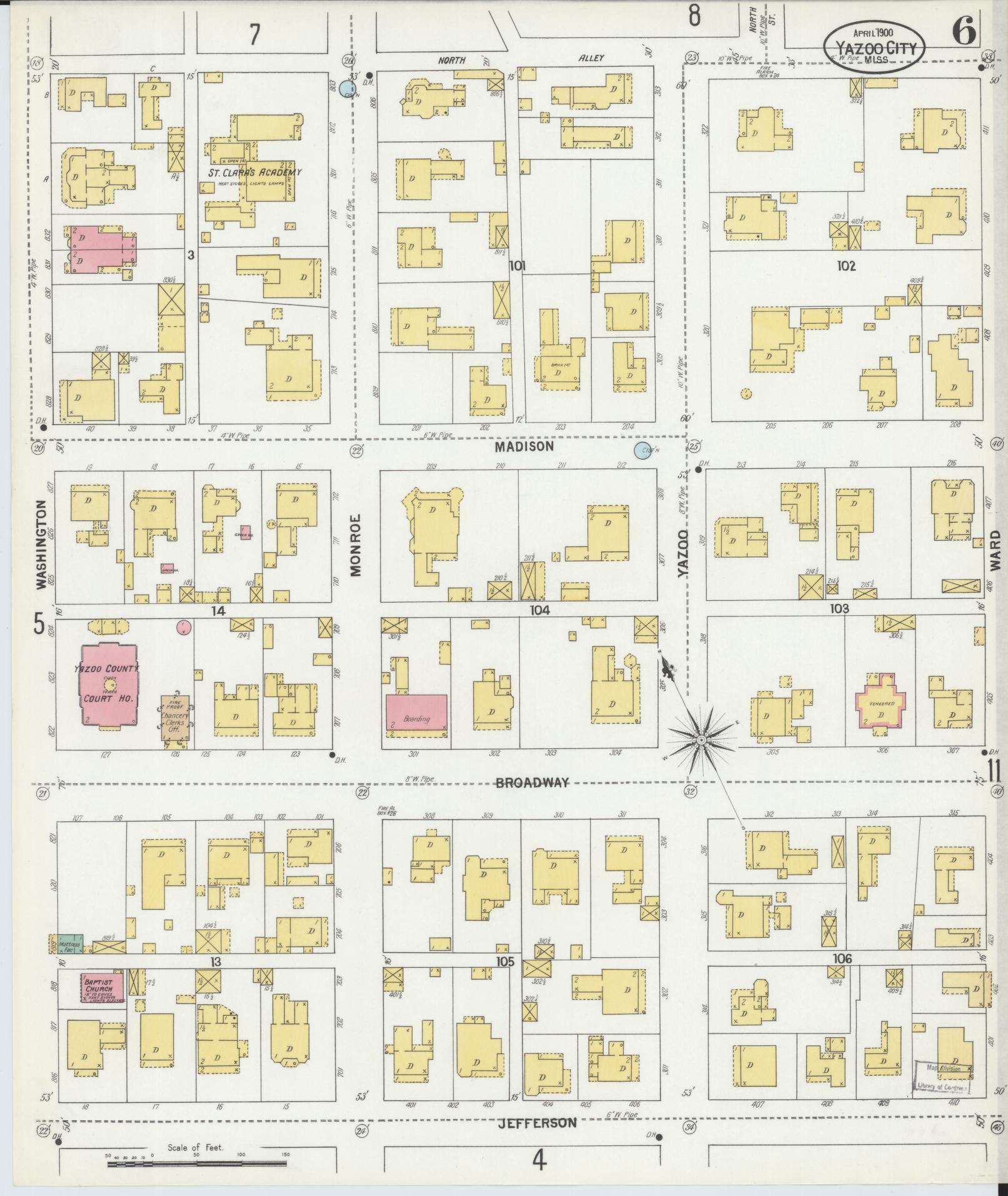 Sanborn Fire Insurance Map from Yazoo City, Yazoo County, Mississippi (1900), Sheet #0006 - Complete Map Set gallery image, historic Sanborn map, vintage wall art, Mississippi Mississippi