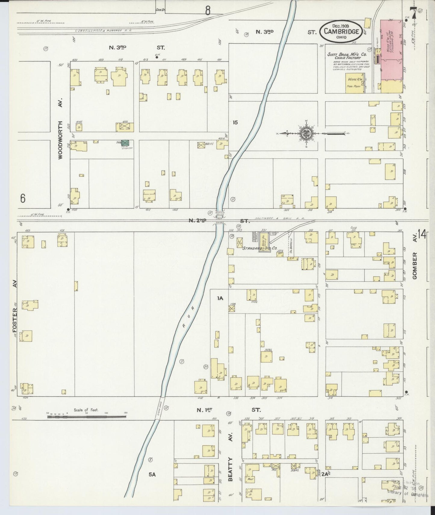 Sanborn Fire Insurance Map from Cambridge, Guernsey County, Ohio (1909), Sheet #0007 - Historic Sanborn Fire Insurance Map Print, vintage old map wall art, antique decor, genealogy gift, Ohio Ohio map