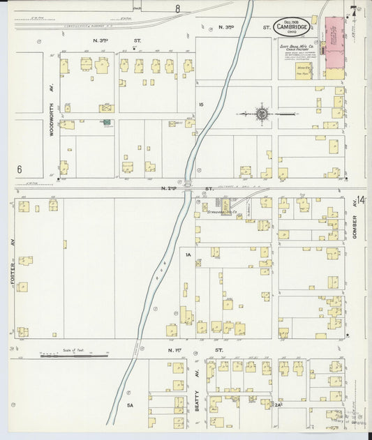 Sanborn Fire Insurance Map from Cambridge, Guernsey County, Ohio (1909), Sheet #0007 - Historic Sanborn Fire Insurance Map Print, vintage old map wall art, antique decor, genealogy gift, Ohio Ohio map