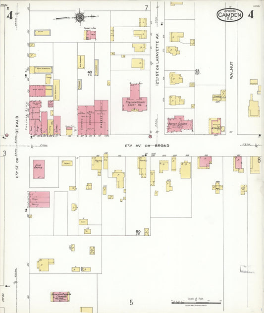 Sanborn Fire Insurance Map from Camden, Kershaw County, South Carolina (1923), Sheet #0004 - Historic Sanborn Fire Insurance Map Print, vintage old map wall art, antique decor, genealogy gift, South Carolina South Carolina map