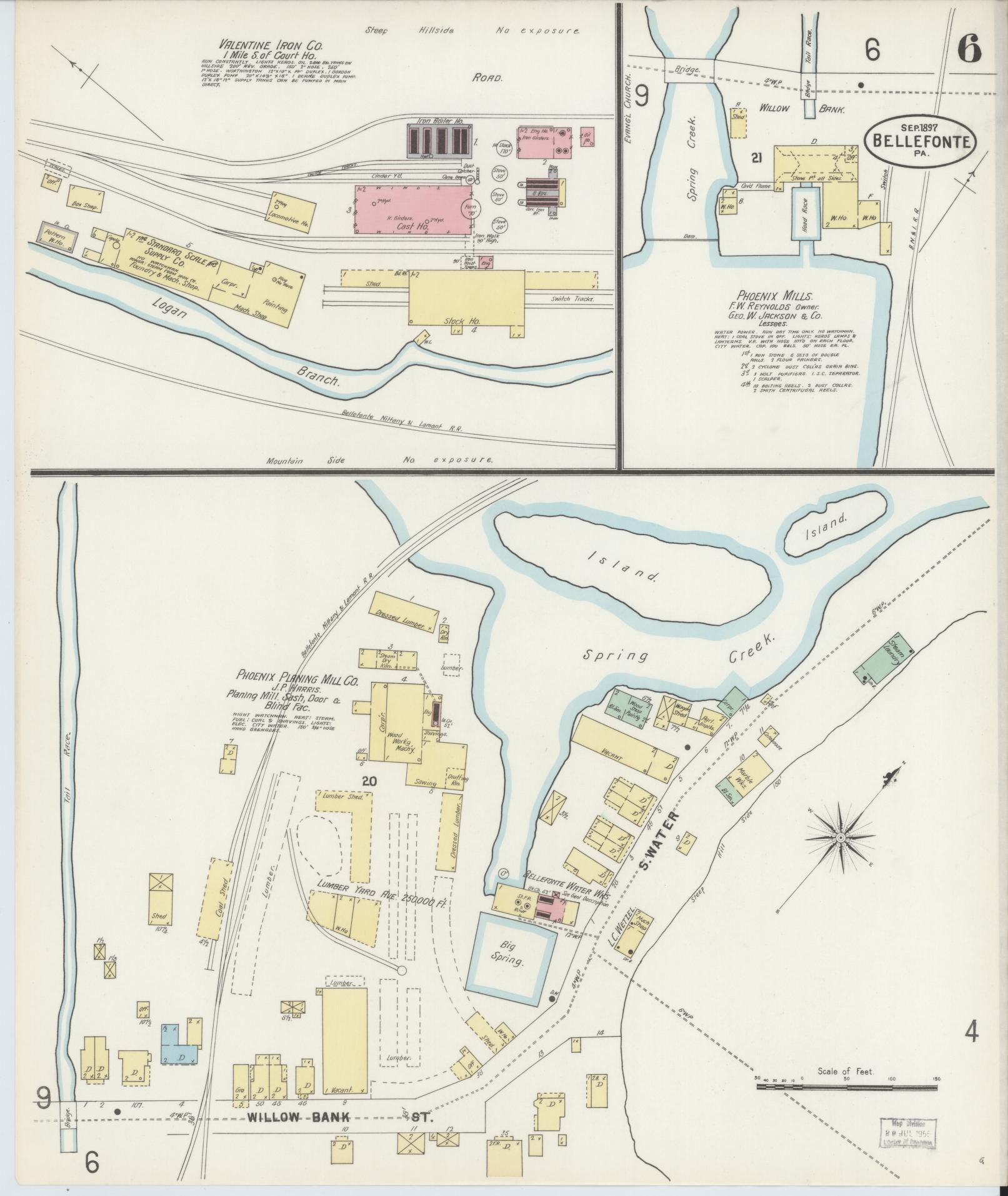 Sanborn Fire Insurance Map from Bellefonte, Centre County, Pennsylvania (1897), Sheet #0006 - Historic Sanborn Fire Insurance Map Print, vintage old map wall art, antique decor, genealogy gift, Pennsylvania Pennsylvania map