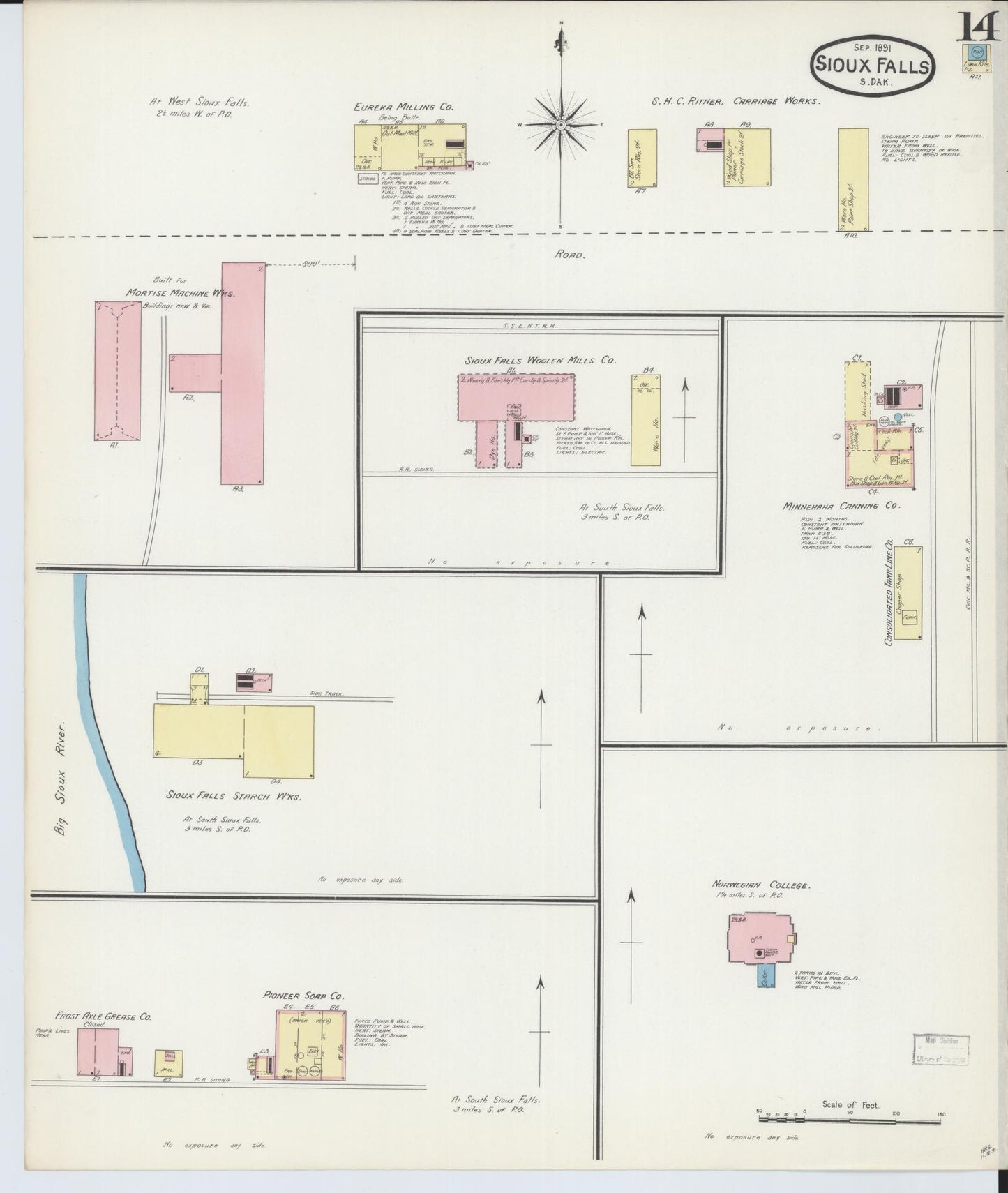 Sanborn Fire Insurance Map from Sioux Falls, Minnehaha County, South Dakota (1891), Sheet #0014 - Historic Sanborn Fire Insurance Map Print, vintage old map wall art, antique decor, genealogy gift, South Dakota South Dakota map