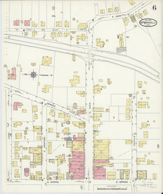 Sanborn Fire Insurance Map from McMinnville, Warren County, Tennessee (1913), Sheet #0006 - Historic Sanborn Fire Insurance Map Print, vintage old map wall art, antique decor, genealogy gift, Tennessee Tennessee map