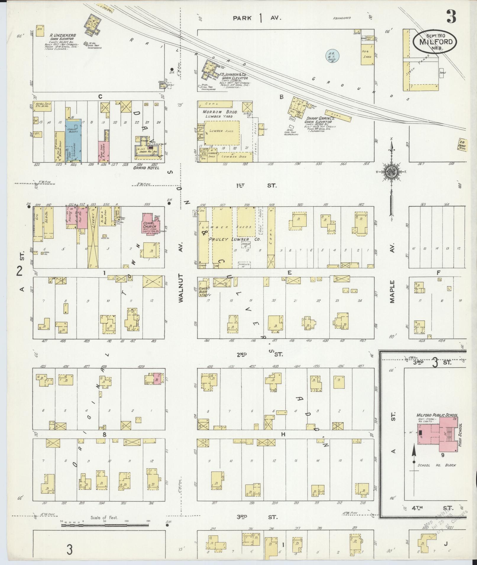 Sanborn Fire Insurance Map from Milford, Seward County, Nebraska (1910), Sheet #0003 - Complete Map Set gallery image, historic Sanborn map, vintage wall art, Nebraska Nebraska