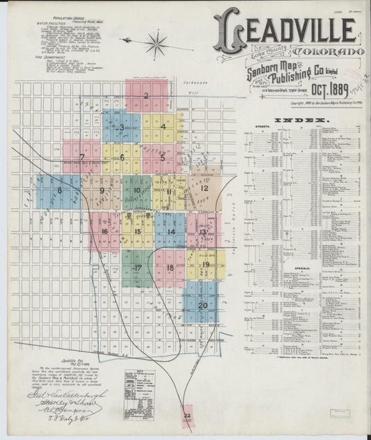 Sanborn Fire Insurance Map from Leadville, Lake County, Colorado (1889), Sheet #0001 - Historic Sanborn Fire Insurance Map Print, vintage old map wall art, antique decor, genealogy gift, Colorado Colorado map