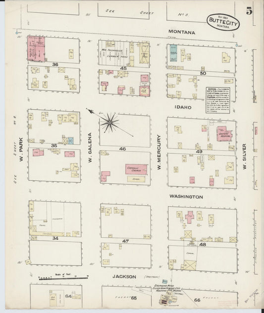 Sanborn Fire Insurance Map from Butte, Silver Bow County, Montana (1884), Sheet #0005 - Historic Sanborn Fire Insurance Map Print, vintage old map wall art, antique decor, genealogy gift, Montana Montana map