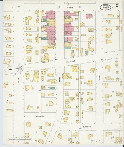 Sanborn Fire Insurance Map from Homer, Calhoun County, Michigan (1907), Sheet #0002 - Complete Map Set gallery image, historic Sanborn map, vintage wall art, Michigan Michigan