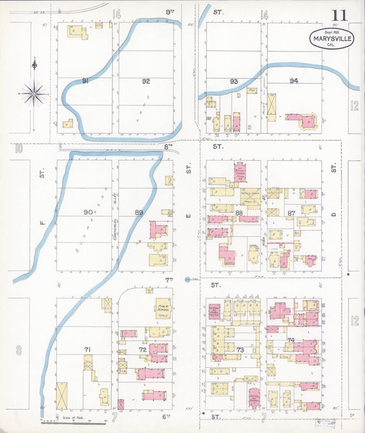 Sanborn Fire Insurance Map from Marysville, Yuba County, California (1895), Sheet #0011 - Historic Sanborn Fire Insurance Map Print, vintage old map wall art, antique decor, genealogy gift, California California map