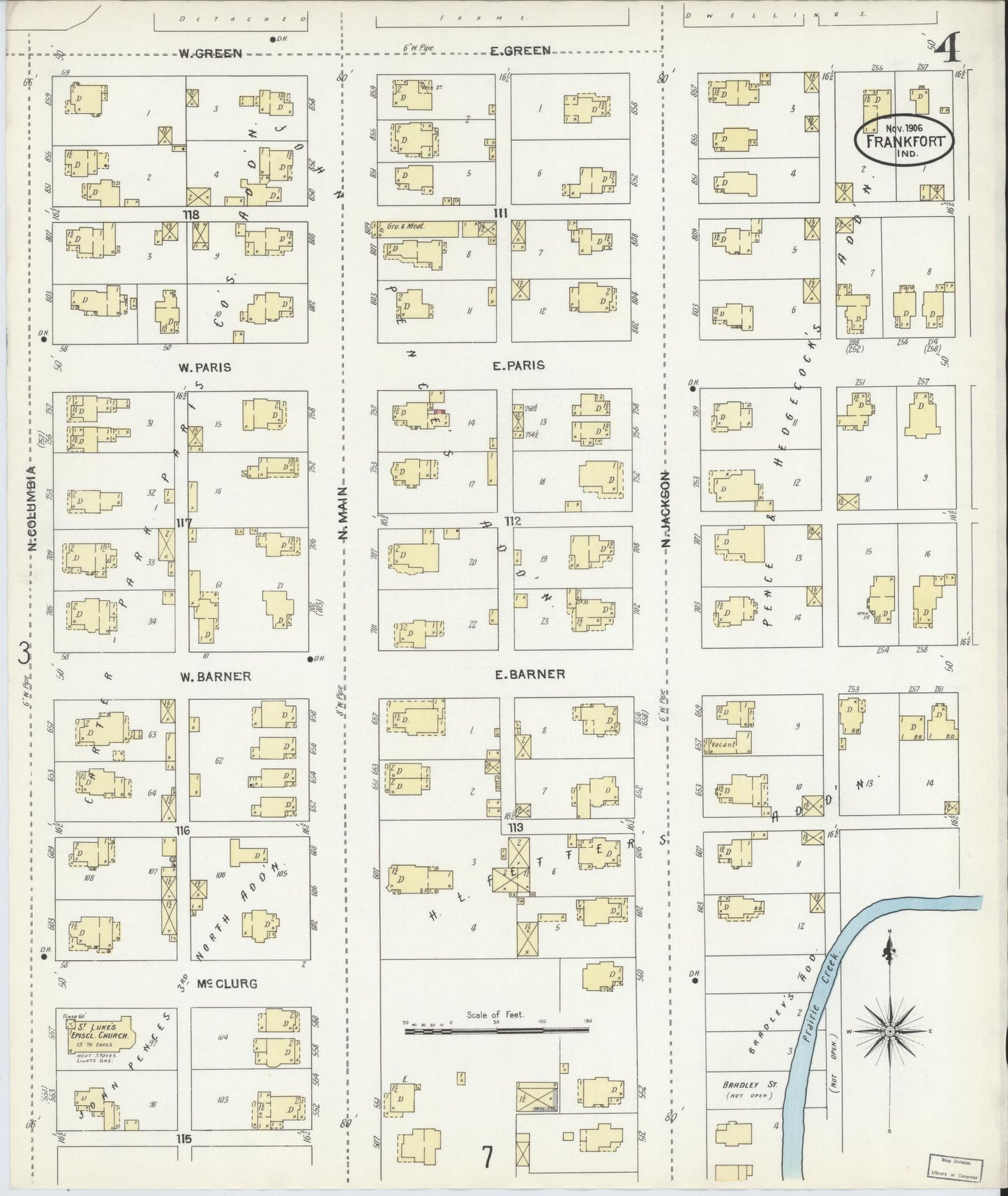 Sanborn Fire Insurance Map from Frankfort, Clinton County, Indiana (1906), Sheet #0004 - Complete Map Set gallery image, historic Sanborn map, vintage wall art, Indiana Indiana