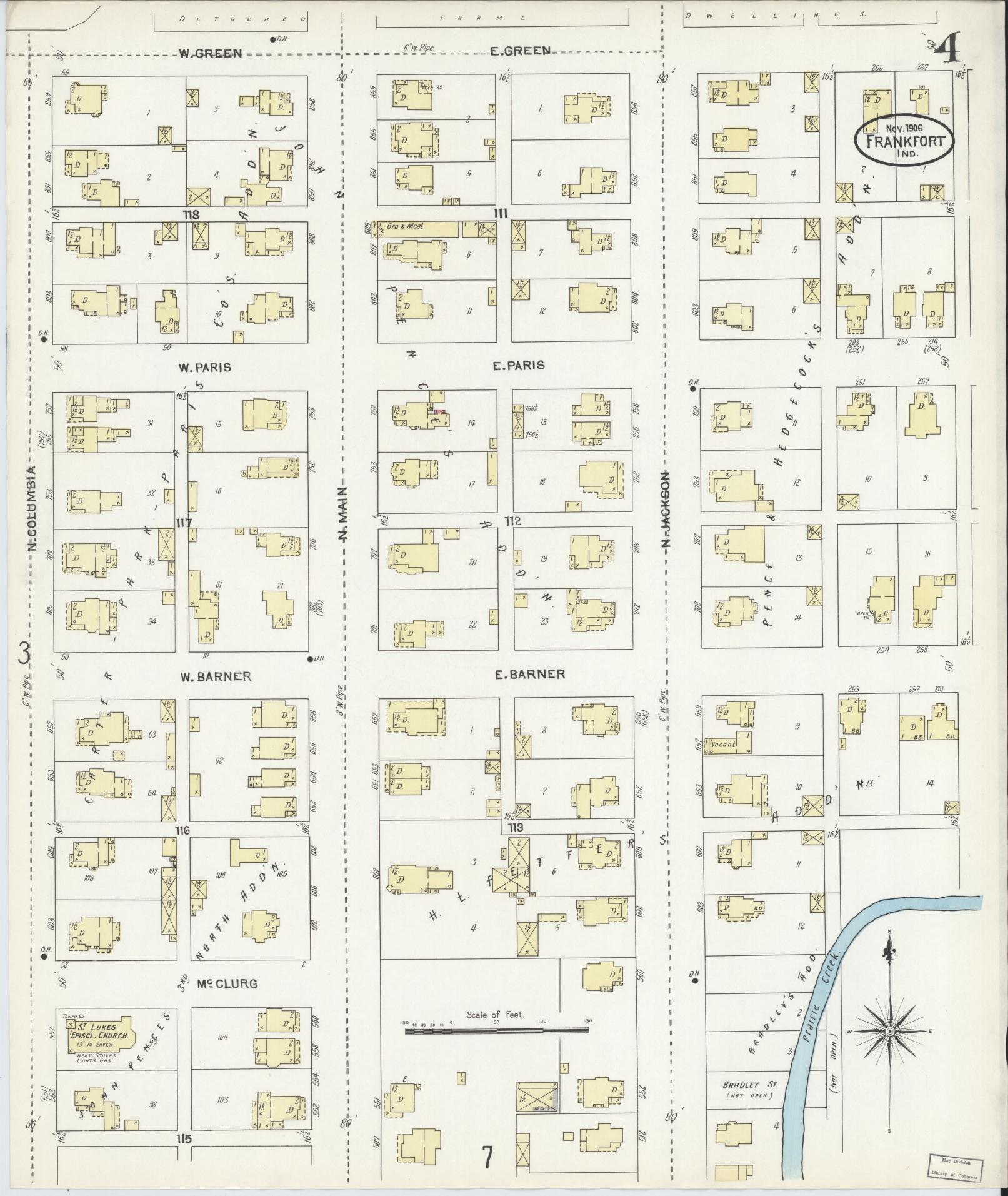 Sanborn Fire Insurance Map from Frankfort, Clinton County, Indiana (1906), Sheet #0004 - Complete Map Set gallery image, historic Sanborn map, vintage wall art, Indiana Indiana